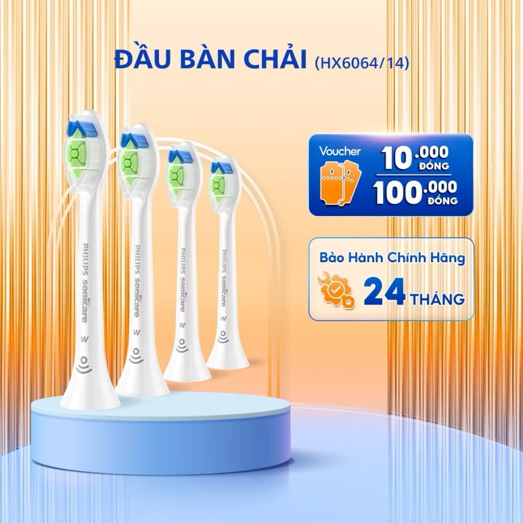 ￼Combo 4 Đầu Bàn Chải Điện PHILIPS Sonicare W2 HX6064/14, Hỗ Trợ Làm Trắng Răng, Màu Trắng