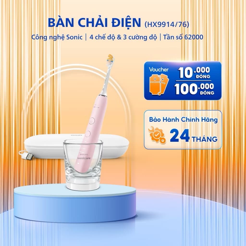 ￼Bàn Chải Điện PHILIPS Sonicare DiamondClean HX9914/76, Công Nghệ Sóng Âm, Làm Sạch Hiệu Quả, Bảo Hành 24 Tháng