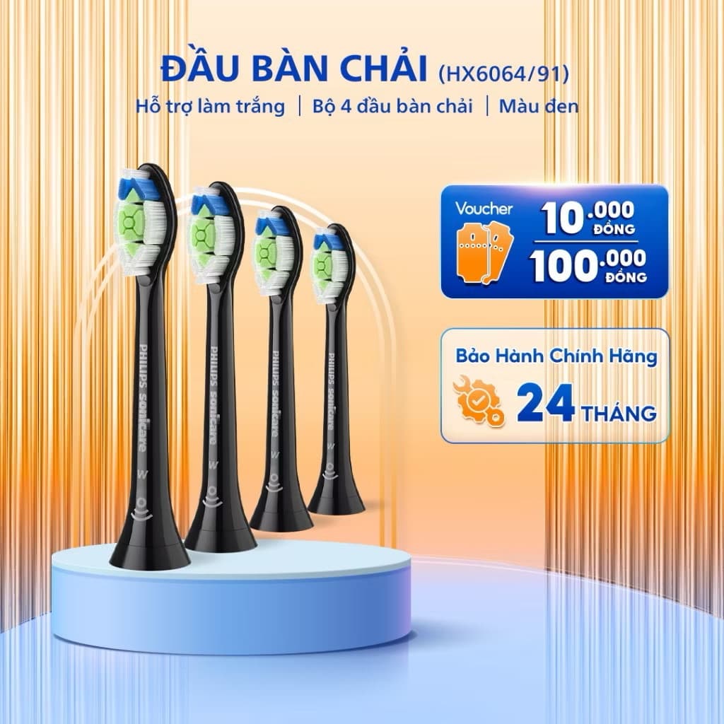 ￼Combo 4 Đầu Bàn Chải Điện PHILIPS Sonicare W2 HX6064/91, Hỗ Trợ Làm Trắng Răng, Màu Đen