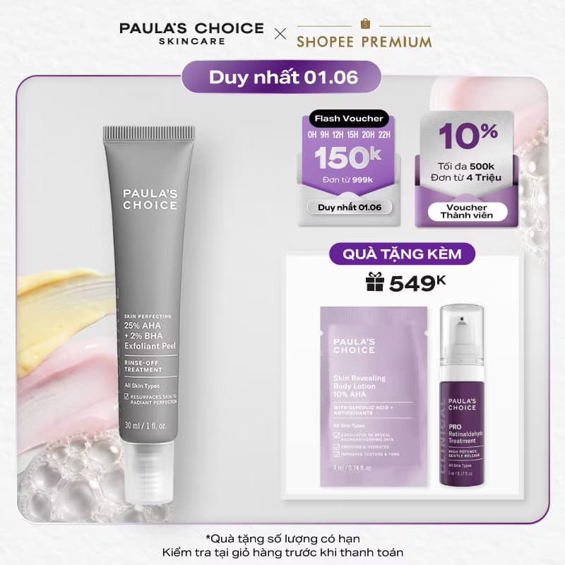￼Tinh chất thay da sinh học giúp da sáng mịn Paula's Choice Skin Perfecting 25% AHA + 2% BHA Exfoliant Peel 30ml 9560