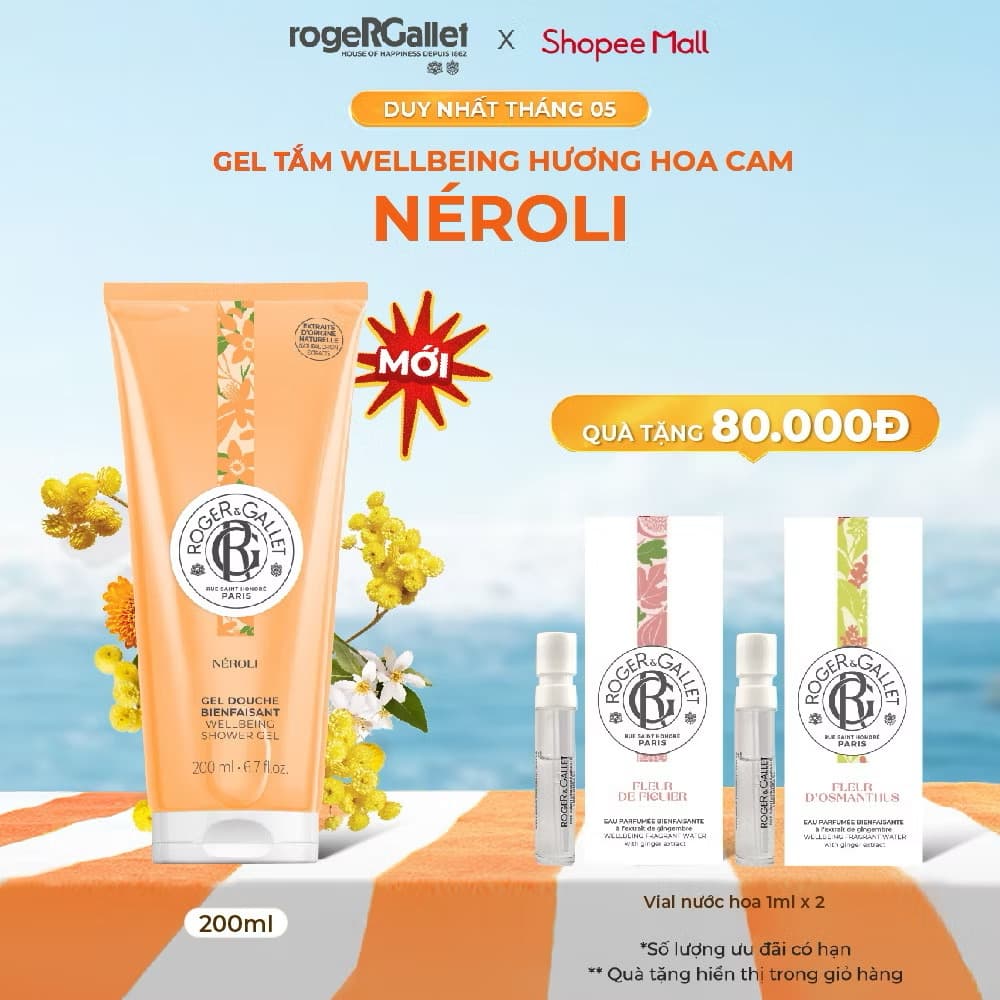 ￼Gel tắm Wellbeing hương hoa cam Roger&amp;Gallet Néroli 200ml