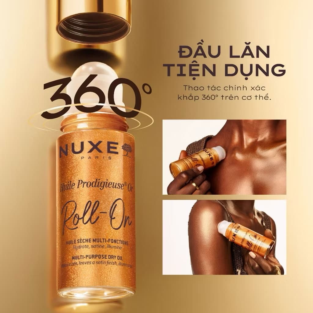 ￼Dầu Khô Đa Năng Dạng Lăn Tiện Lợi Nuxe Huile Prodigieuse® Or ROLL-ON Multi-Purpose Dry Oil 60ML 