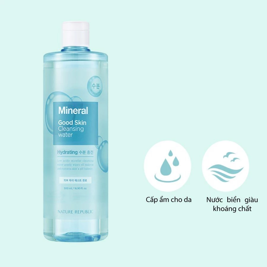 Nước tẩy trang cho da khô Nature Republic làm sạch sâu bụi bẩn và makeup Good Skin Mineral Ampoule 500ml