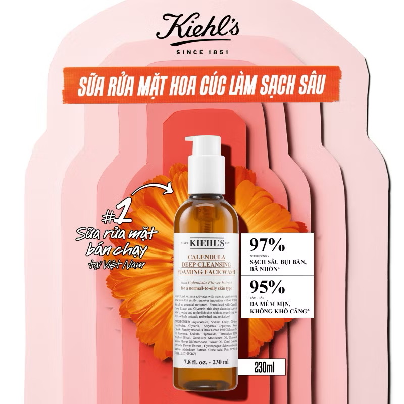 ￼Sữa rửa mặt hoa cúc Kiehl's Calendula Deep Cleansing Foaming Face Wash 230ml 