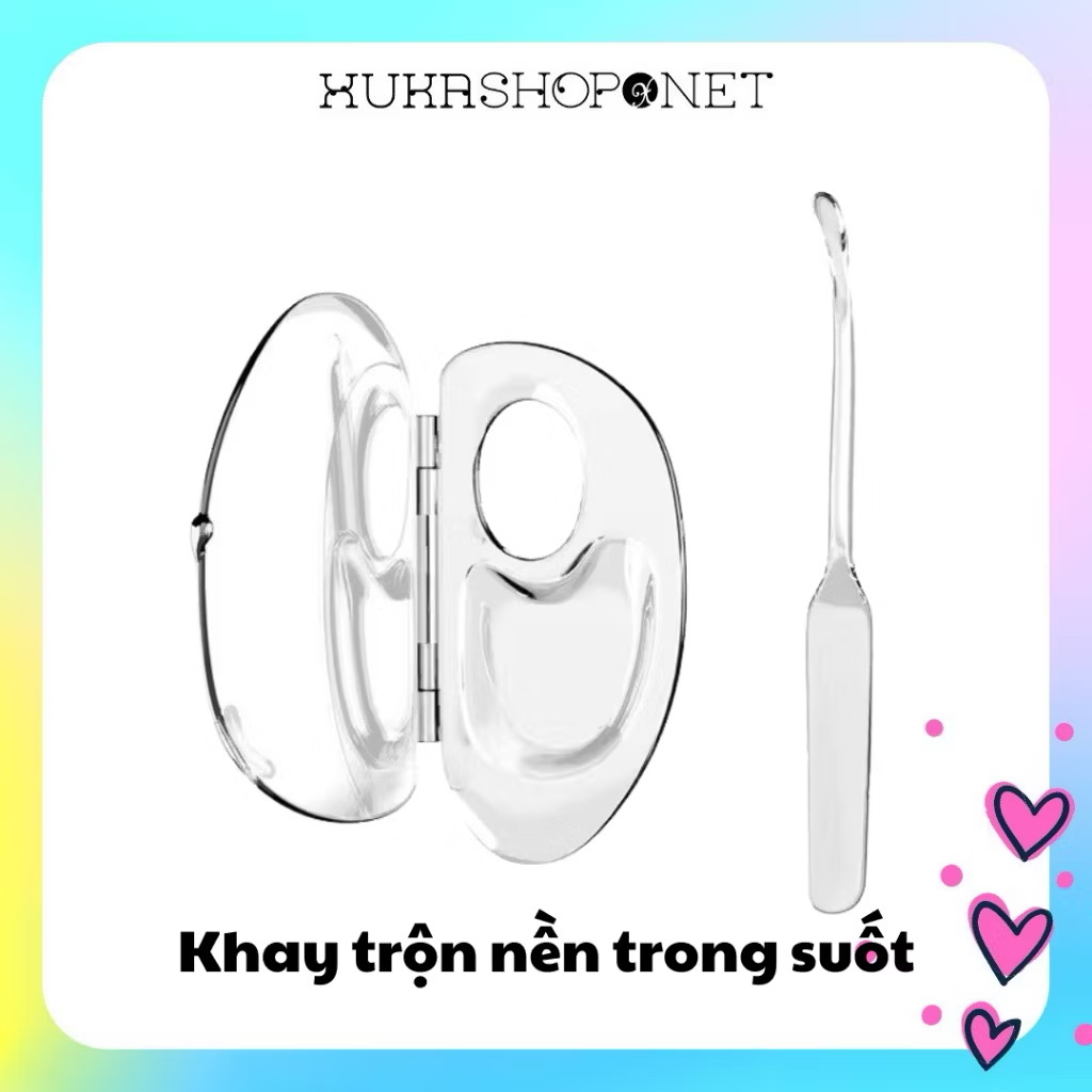 [Khay kèm thanh trộn nền] Khay trộn kem nền Mica trong suốt có nắp đậy tặng kèm thanh trộn 