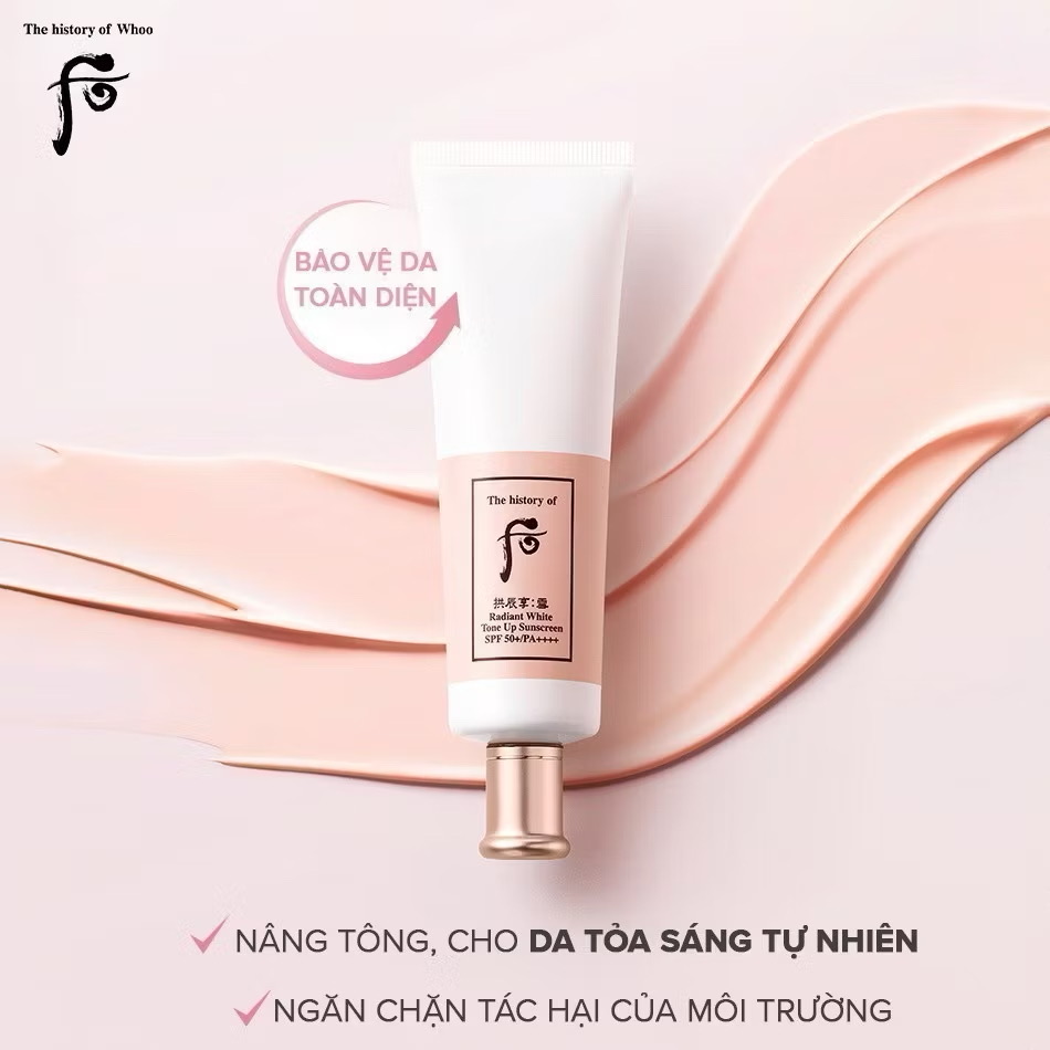 ￼[THE WHOO OFFICIAL] Kem chống nắng nâng tông Whoo Gongjinhyang Seol Radiant White Tone Up SunscreenSPF50+PA++++50ml 
