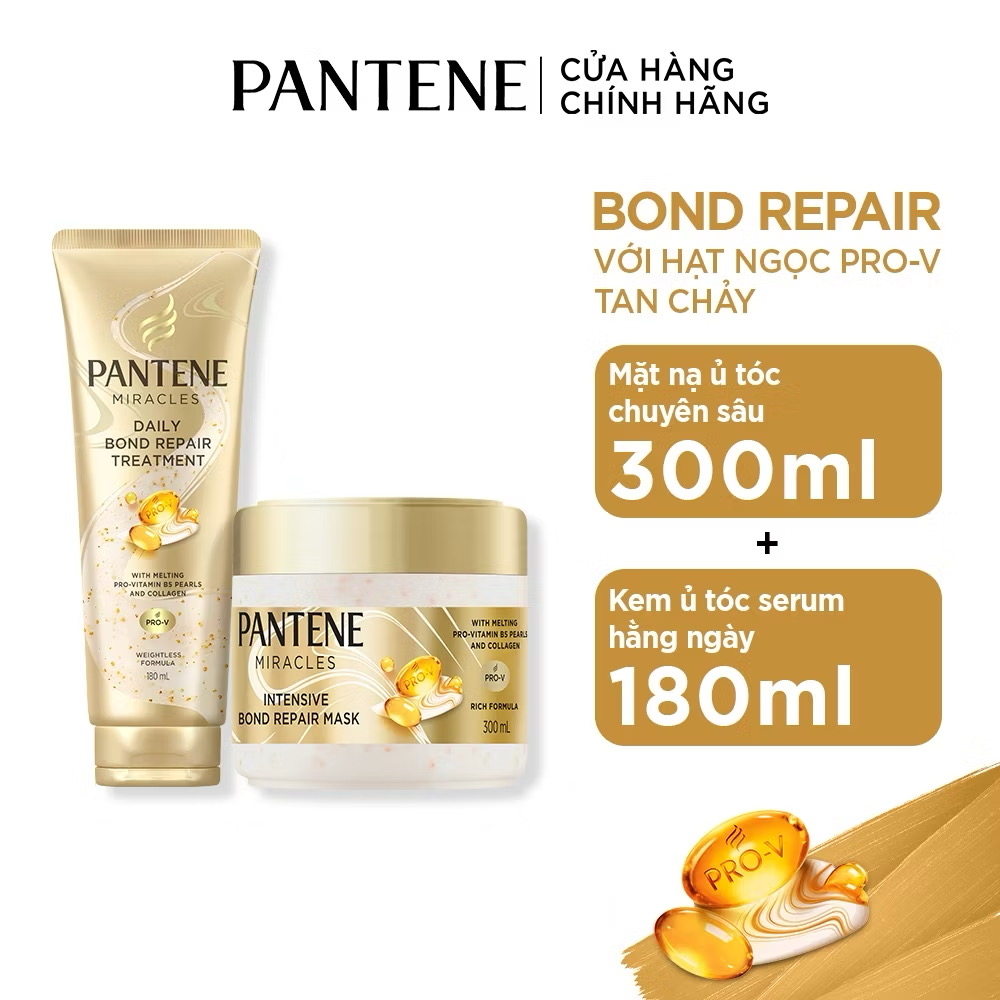 ￼Combo 2 Kem Ủ Tóc Serum & Mặt Nạ Ủ Tóc Chuyên Sâu PANTENE Miracles Phục hồi liên kết tóc - Tuýp 180ML & Hộp 300ML 