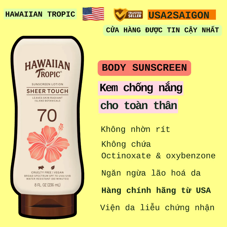 Kem chống nắng dưỡng ẩm toàn thân Hawaiian Tropic Sunscreen Sheer Touch SPF 70 USA2SAIGON