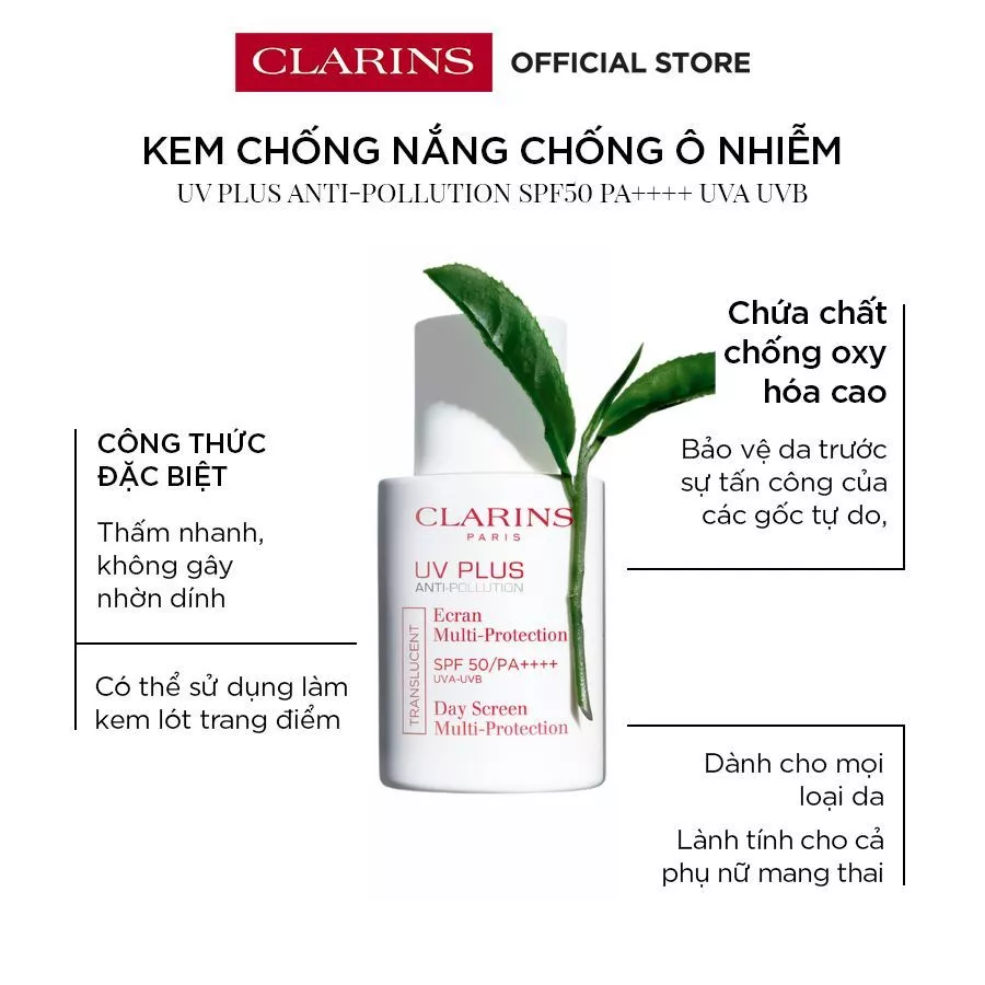 Kem Chống Nắng Chống Ô Nhiễm Clarins UV Plus Anti-Pollution SPF50 PA++++ UVA UVB Day Screen 30ml