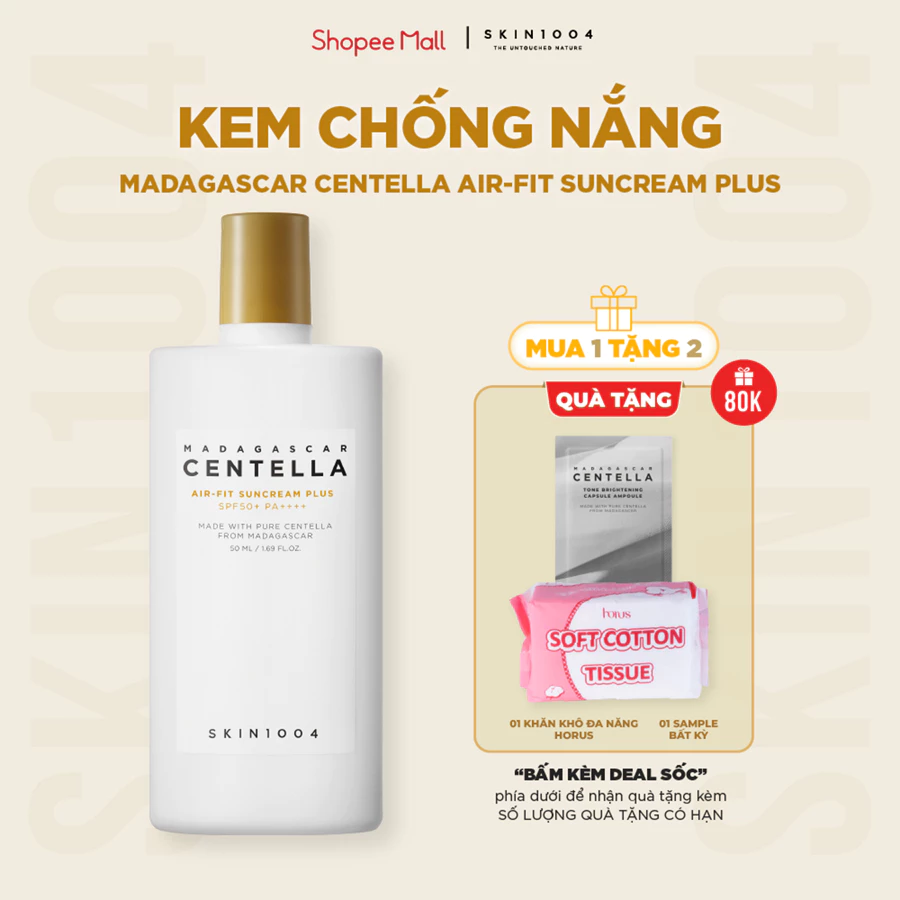 Kem chống nắng vật lí SKIN1004 Madagascar Centella Air-Fit SunCream Plus SPF50+ PA++++ 50ml