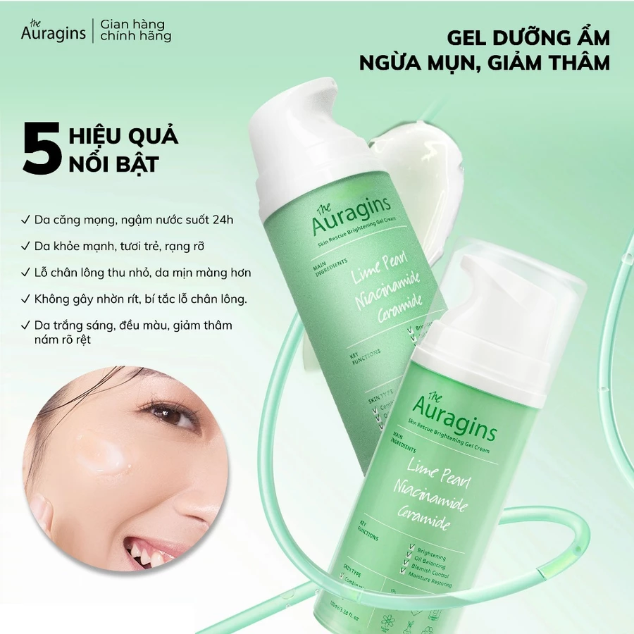 Gel dưỡng ẩm ngừa mụn, giảm thâm The Auragins Skin Gel Cream 100ml